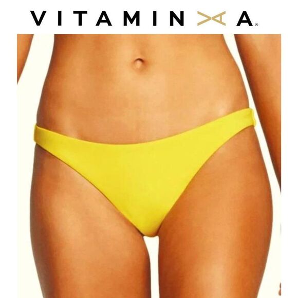 Vitamin A Luciana Smooth Bright Yellow Hipster Swim Bikini Bottoms Sz 8/M - Picture 1 of 15
